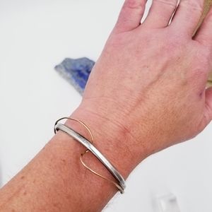 Vintage Sterling Silver 10K Yellow Gold Two Tone Cuff Bracelet Signed 11.86g